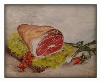 Irene Nilemo; Typical Italian Rustic Food, 2017, Original Painting Oil, 30.2 x 24.2 cm. 