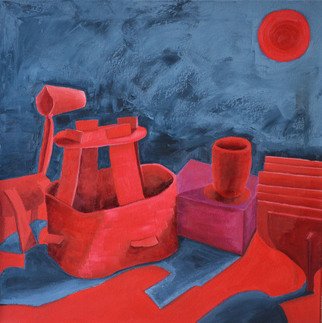 Natalia Sofyina; Still Life In Red, 2013, Original Painting Oil, 24 x 24 inches. Artwork description: 241  still life, abstract, surreal, boat, ship, horse, cube, cup, sun, red, blue, oil painting, oil on canvas, original, composition, painting, canvas, modern, lyrical , figurative, color, surrealism...