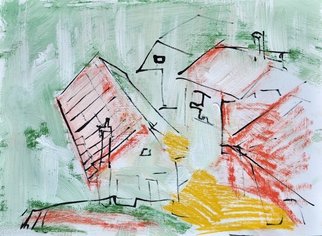 Martin Navratil; Homes, 2011, Original Mixed Media, 45 x 33 cm. Artwork description: 241 Yellow passe- partout 40x50 cm, Tempera, Ink, Latex, Acrylic, Paper, Roof, Landscape, Homes, Expresive, Painting  ...