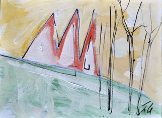 Martin Navratil; Roofs, 2011, Original Mixed Media, 45 x 33 cm. Artwork description: 241 Yellow passe- partout 40x50 cm, Tempera, Ink, Latex, Acrylic, Paper, Roof, Landscape, Country, Painting ...