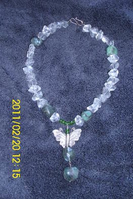 Mercedes Morgana Reyes; Psyche, 2011, Original Jewelry, 18 x  inches. Artwork description: 241   this piece has rock crystal from Maine, raw emeralds fluorite and peridot, also has a handmade sterling butterfly    ...
