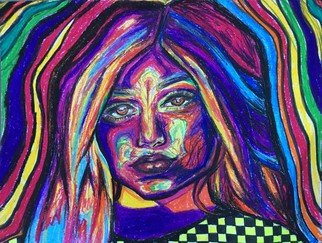 Nicole Pereira; Kylie Jenner Psych Portrait, 2017, Original Drawing Pastel, 12 x 9 inches. Artwork description: 241 Psychedelic Portrait of Celebrity Kylie Jenner by Nicole Pereira...