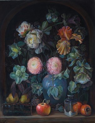 Sergey Lesnikov; Flowers And Fruits, 2019, Original Painting Oil, 85 x 109 cm. Artwork description: 241 Flowers and fruits still life composition, oil on canvas...