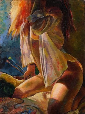 Sergey Lesnikov; Inspiration, 2020, Original Painting Oil, 60 x 80 cm. Artwork description: 241 Nude girl in the studio, oil on canvas...
