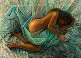 Sergey Lesnikov; Sleeping Carina, 2021, Original Painting Oil, 150 x 90 cm. Artwork description: 241 Original composition, oil on canvas.  Complex surface texture, but flexible and can be shipped rolled in a tube...