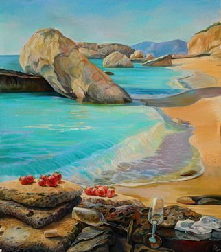 Sergey Lesnikov; Warm Waves, 2019, Original Painting Oil, 120 x 105 cm. Artwork description: 241 Summer fantasy.  A good alternative to seaside vacation in pandemic times. ...