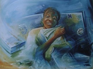 Okezie Nwosu; In The Midst Of Plenty, 2006, Original Mixed Media, 42 x 30 inches. Artwork description: 241  A painting of a male youth caught in the ecstasy of wealth ...