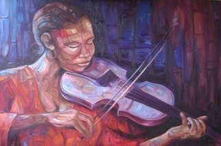 Okezie Nwosu; Melodies Of A New Order, 2009, Original Painting Oil, 36 x 24 inches. Artwork description: 241  A stylized painting of a feminine figure playing the violin. The work depicts a blend of African and Western cultures, and the beauty such a blend produces. ...