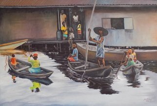 Smith Olaoluwa; Makoko Ilaje Riverine, 2019, Original Painting Oil, 33.1 x 48.1 inches. Artwork description: 241 Title Makoko Ilaje RiverineArtist Olaoluwa Smith Medium Painting - Oil On Canvass...