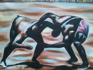 Uche Ogbu; African Wrestling, 2015, Original Painting Oil, 36 x 24 inches. 