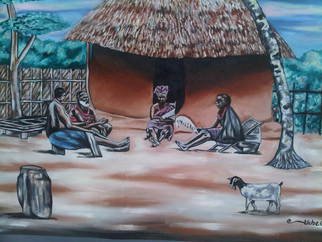 Uche Ogbu; Elders Discussion, 2014, Original Painting Oil, 36 x 24 inches. 