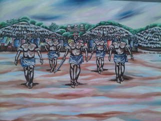 Uche Ogbu; Ohafia War Dance, 2015, Original Painting Oil, 36 x 24 inches. 