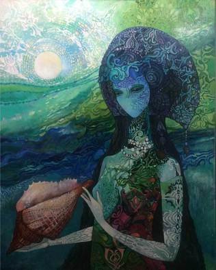 Olga Zelinska; Wave , 2015, Original Painting Oil, 80 x 100 cm. Artwork description: 241  Sea, wave, ,  Symbolism, green,  shell, turquoise, water, element...