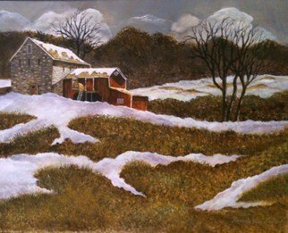 Pamela Van Laanen, 'Early Spring Thaw', 2012, original Painting Acrylic, 20 x 16  inches. Artwork description: 3099  Winter themed Landscape featuring an old fieldstone barn                  ...