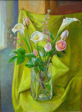 Parnaos Surabischwili; Callas And Roses, 2006, Original Painting Oil, 24 x 36 inches. Artwork description: 241   Oil painting on board ...