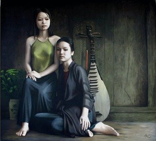 Chau Pham; Folk Songs03, 2006, Original Painting Oil, 120 x 110 cm. Artwork description: 241  Vietnam's beauty & space        ...