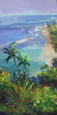 Pat Heydlauff; Beach View From Above, 2011, Original Painting Acrylic, 12 x 24 inches. Artwork description: 241  On the way to visit the volcano in Maui, the beach below is irresistible.      ...
