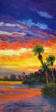Pat Heydlauff; Sunset Afterglow, 2011, Original Painting Acrylic, 12 x 24 inches. Artwork description: 241   When the sun sets over Florida's inter- costal waterways or the ocean just beyond, the sky and the water glows.     ...