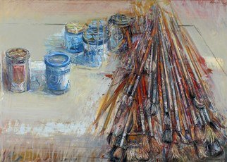 Pierluigi Romani; Still Life With Brushes, 1995, Original Mixed Media, 70 x 50 cm. Artwork description: 241 Mixed Media on canvas    ...