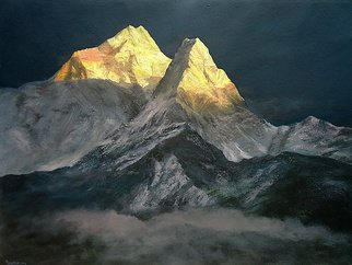 Priyadarshi Gautam; AMA DABLAM PEAK , 2013, Original Painting Oil, 48 x 36 inches. Artwork description: 241         nature, mountains, trees , para- glider, clouds , landscapes        ...