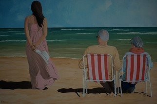 Peter Seminck; On The Beach With Mom And Dad, 2020, Original Painting Oil, 47.2 x 31.5 inches. Artwork description: 241 Until these scenes are possible again after the Covid- 19 has been beaten...