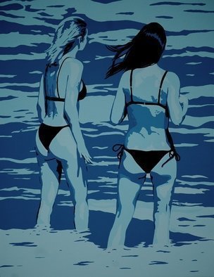 Peter Seminck, 'Two Women In The Surf', 2020, original Painting Acrylic, 31.5 x 39.4  x 1 inches. Artwork description: 1758 Two women chatting about the second wave...