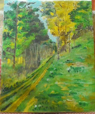 Amrita Banerjee; A Walk In The Woods, 2015, Original Painting Oil, 16 x 24 inches. Artwork description: 241     It is a Painting that I like very much, while on holiday in north India I came across this lovely wooded land.oil on canvas    ...