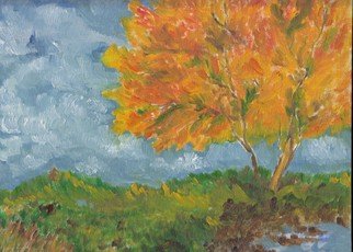 Amrita Banerjee; Golden Autumn, 2015, Original Painting Oil, 12 x 9 inches. Artwork description: 241  a tree in full bloom in autumn. ...