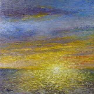 Chris Quinlan; Evenings End, 2017, Original Painting Oil, 24 x 24 inches. Artwork description: 241 This impressionistic painting is painted from a memory of a evening in Gibraltar.  Magical colours fell on the calm sea around the island.  I think the high rock behind me almost acted like a mirror, trapping and reflecting the colours back towards the sunset creating an even ...