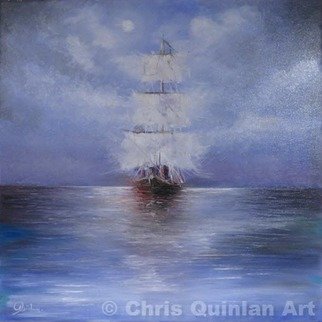 Chris Quinlan; Into The Blue, 2016, Original Painting Oil, 24 x 24 inches. Artwork description: 241 A warm impression painting using cold colours, This is the second seascape I have completed. Into the blue is a night time painting from a memory of an eighteen hour ferry crossing from Ireland to France in 2016. The moonlight skipped across the still water reflecting even ...