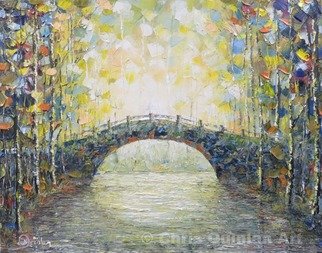 Chris Quinlan; Summer Bridge, 2017, Original Painting Oil, 20 x 18 inches. Artwork description: 241 Summer Bridge - A landscape impressionism painting by Chris Quinlan Art, Irish artist, oil paint on canvas, Original oil painting.  This is another impression of the woods near where I grew up, The summers seemed endless.  The woods were alive that summer.  with colour sprayed amidst the trees ...