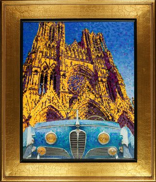 Radford Thomas; Two French Beauties, 2016, Original Painting Oil, 8 x 10 inches. Artwork description: 241 Giclee on CANVAS, NOTRE DAME, 1949 DELEHAYE, Type 175, Saoutchik Roadster, Gothic Cathedral, French Design...