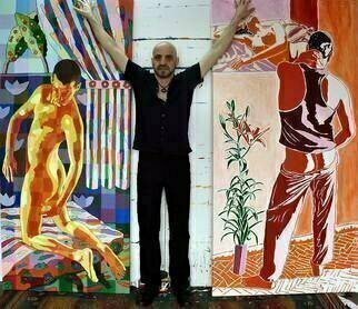 Raphael Perez, ' Raphael Perez Gay Artist...', 2017, original Painting Acrylic, 100 x 200  cm. Artwork description: 2103 Article about Raphael Perez homosexual gay art paintingsPride and Prejudice on Raphael Perezs ArtworkRaphael Perez, born in 1965, studied art at the College of Visual Arts in Beer Sheva, and from 1995 has been living and working in his studio in Tel Aviv.  Today Perez ...