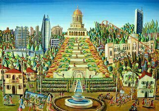 Raphael Perez, 'Bahai Garden Haifa City P...', 2016, original Painting Acrylic, 200 x 150  x 3 cm. Artwork description: 3483 A full interview with the Israeli painter Raphael Perez Hebrew name Rafi Peretz about the ideas behind the naive painting, resume, personal biography and curriculum vitaeQuestion Raphael Perez Tell us about your work process as a naive painterAnswer I choose the most iconic and famous ...