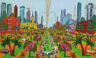 Raphael Perez, 'Folk Painter Naife Artist...', 2017, original Painting Acrylic, 200 x 120  cm. Artwork description: 2448 Tel Aviv is a city that never sleeps.  It is full of energy, culture, history, and diversity.  But there is another way to see the city, through the naive paintings of Raphael Perez.  He is an Israeli artist who paints Tel Aviv with bright colors, simple shapes, ...