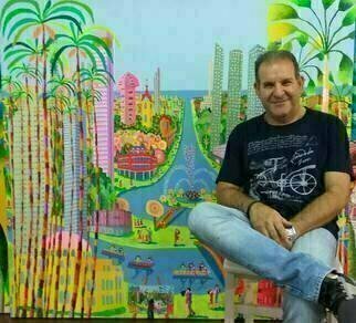 Raphael Perez, 'Meir Tiano Collector Of N...', 2017, original Painting Acrylic, 150 x 140  cm. Artwork description: 2448 A full interview with the Israeli painter Raphael Perez Hebrew name Rafi Peretz about the ideas behind the naive painting, resume, personal biography and curriculum vitaeQuestion Raphael Perez Tell us about your work process as a naive painterAnswer I choose the most iconic and famous ...