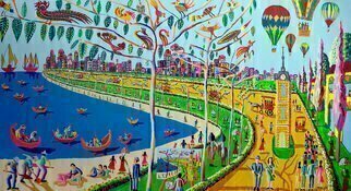 Raphael Perez, 'Naive Art Paintings Folk ...', 2015, original Painting Acrylic, 240 x 130  x 5 cm. Artwork description: 2793 A full interview with the Israeli painter Raphael Perez Hebrew name Rafi Peretz about the ideas behind the naive painting, resume, personal biography and curriculum vitaeQuestion Raphael Perez Tell us about your work process as a naive painterAnswer I choose the most iconic and famous ...