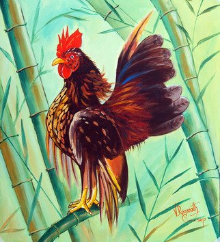 Ragunath Venkatraman; Crown Of The Serama Chicken, 2017, Original Painting Oil, 14 x 16 inches. Artwork description: 241 CROWN OF THE SERAMA CHICKENTastier than TastySerama chicken is very upright little bird, and itaEURtms breast is high and pushed upwards with the wings almost touching the ground. Because of their such appearance, they are described as brave warriors and archangel chickens in Malaysia. ...