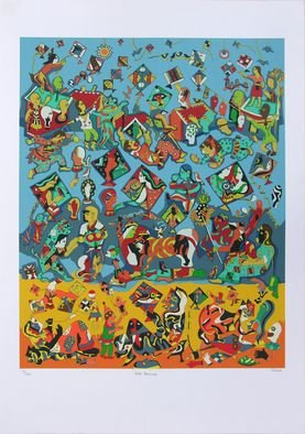Kunjjan  Goswammi; Kite Festival , 2015, Original Painting Acrylic, 36 x 28 inches. Artwork description: 241  my work abstract figurative painting. and my medium acrylic and my subject is parapet art and abstract   ...