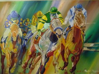 Ralph Megginson; Horseracing, 2015, Original Painting Oil, 48 x 36 inches. Artwork description: 241 Abstract Oil painting on canvas...