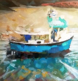 Ray Burnell; Porthgain Lobster Boat, 2019, Original Painting Oil, 30 x 30 cm. Artwork description: 241 Wales Pembrokeshire Porthgain fishing boat lobster seascape oil on mdf board 30x30 cm...