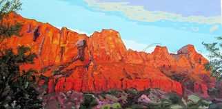 Rossana Currie; Springville View, 2011, Original Painting Oil, 48 x 24 inches. Artwork description: 241  Red limestone is one of the best raw material for nature express its beauty ...