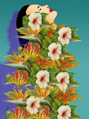 Richard Brown; FLOWER WOMAN, 2012, Original Digital Art, 30 x 40 inches. Artwork description: 241    30x40 digital airbrush painting on canvas      ...