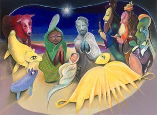 Rick Borgia; Silent Night, 2019, Original Painting, 48 x 36 inches. Artwork description: 241 Inventive, colorful, anima- tivity in tribute to the greatest story ever told, a two dimensional diorama. ...