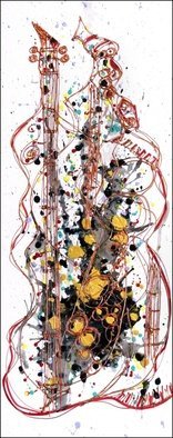 Robert Berry; SaxiGuitar, 2013, Original Painting Acrylic, 12 x 36 inches. Artwork description: 241     The Art of Jazz on canvas using acrylic and cern relief outliner paint.    ...