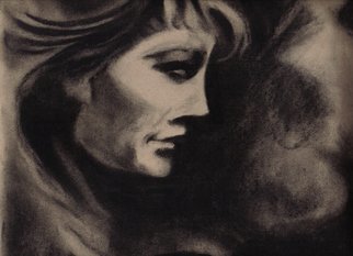 Robert Bledsaw; Woman In Shadows, 1989, Original Drawing Charcoal, 12 x 9 inches. Artwork description: 241 Inspired by a woman sitting in a cafe, behind glass at night. ...