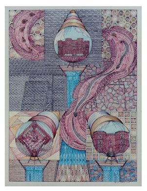 Robert Robbins; Fortune Of Castles, 1992, Original Illustration, 22 x 30 inches. Artwork description: 241  This original is about imagining going inside and a fortune teller is telling you something about castles. as you see there is a metamorphosis, a snail turning into a serpent and I have a waterfall. I did this with . 5mm pencil lead along with watercolor inks on ...