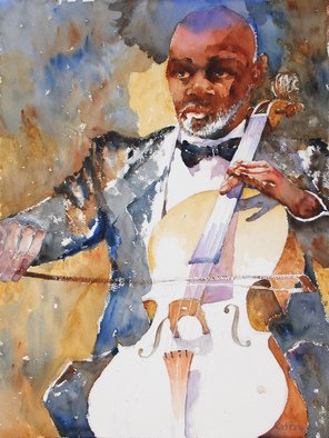 Roderick Brown; Cello Time, 2011, Original Watercolor, 18 x 24 inches. Artwork description: 241             one of my many music and hands focussed paintings            ...