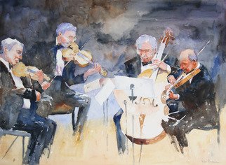 Roderick Brown; Quartet In Time, 2011, Original Watercolor, 22 x 30 inches. Artwork description: 241              one of my many music and hands focussed paintings             ...