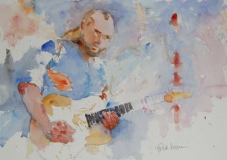 Roderick Brown; Rockin Guitar, 2011, Original Watercolor, 12 x 14 inches. Artwork description: 241       one of my many music and hands focussed paintings      ...